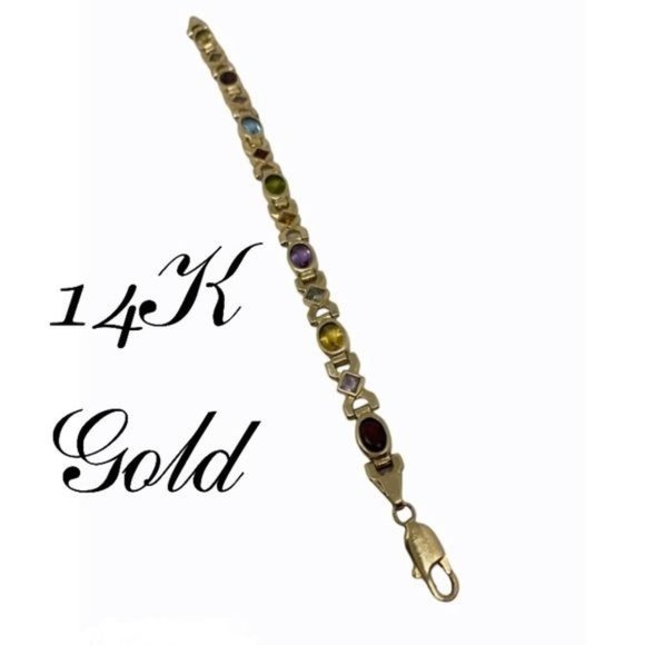 14 K Gold Jewelry - 14K Gold Multi Stone Bracelet